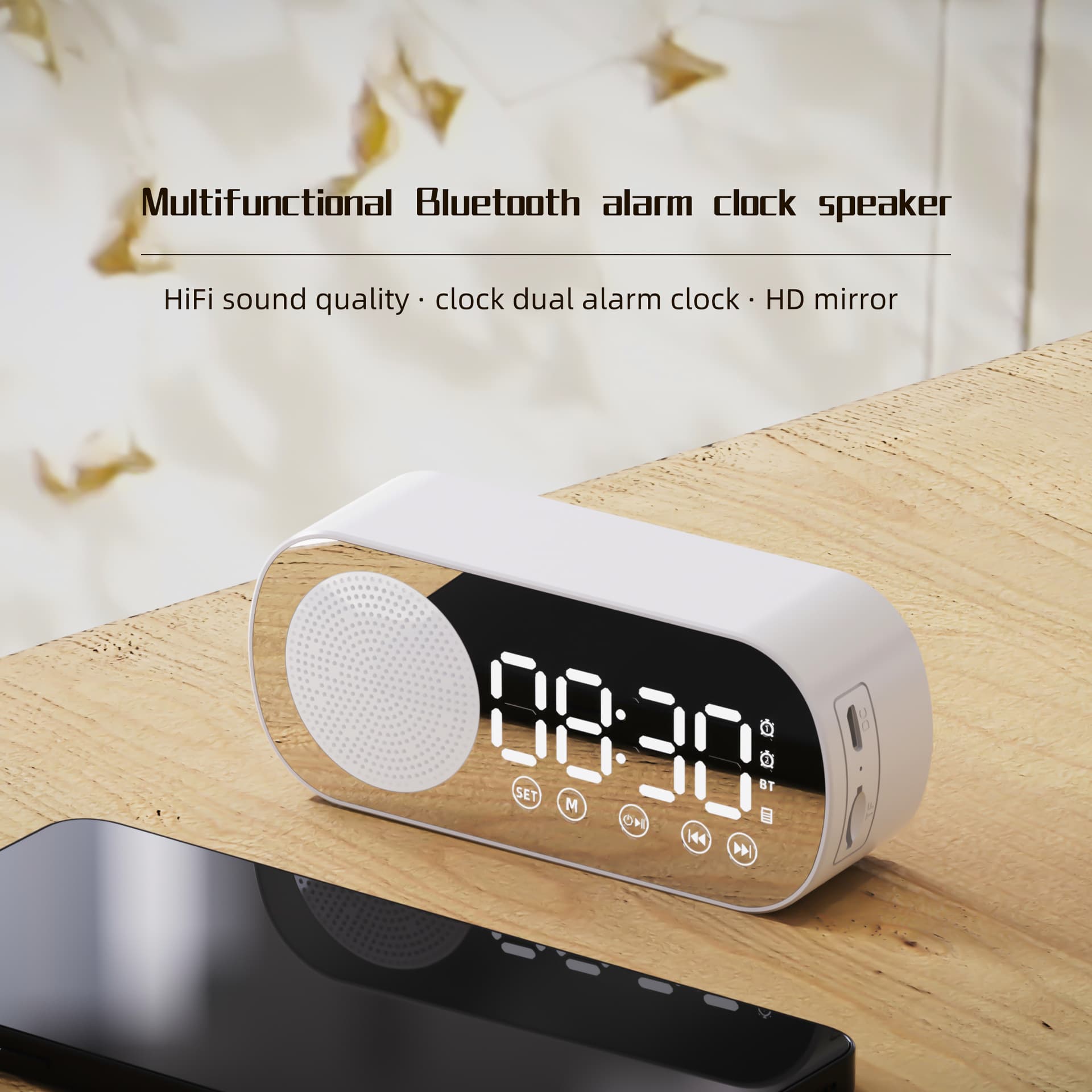 Cross-border New Clock-style Wireless Bluetooth Speaker with FM Radio, Alarm, and Memory Card Slot