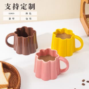 Irregular Ceramic Mug, High-Aesthetic Korean Floral Coffee Cup, Custom Mold