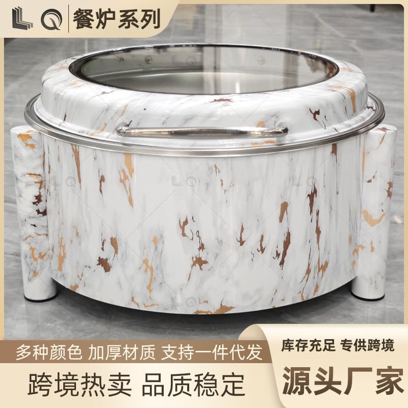 Stainless Steel Buffet Warmer with Large Glass View, Commercial Buffet Server, Marble Pattern High-End Chafing Dish