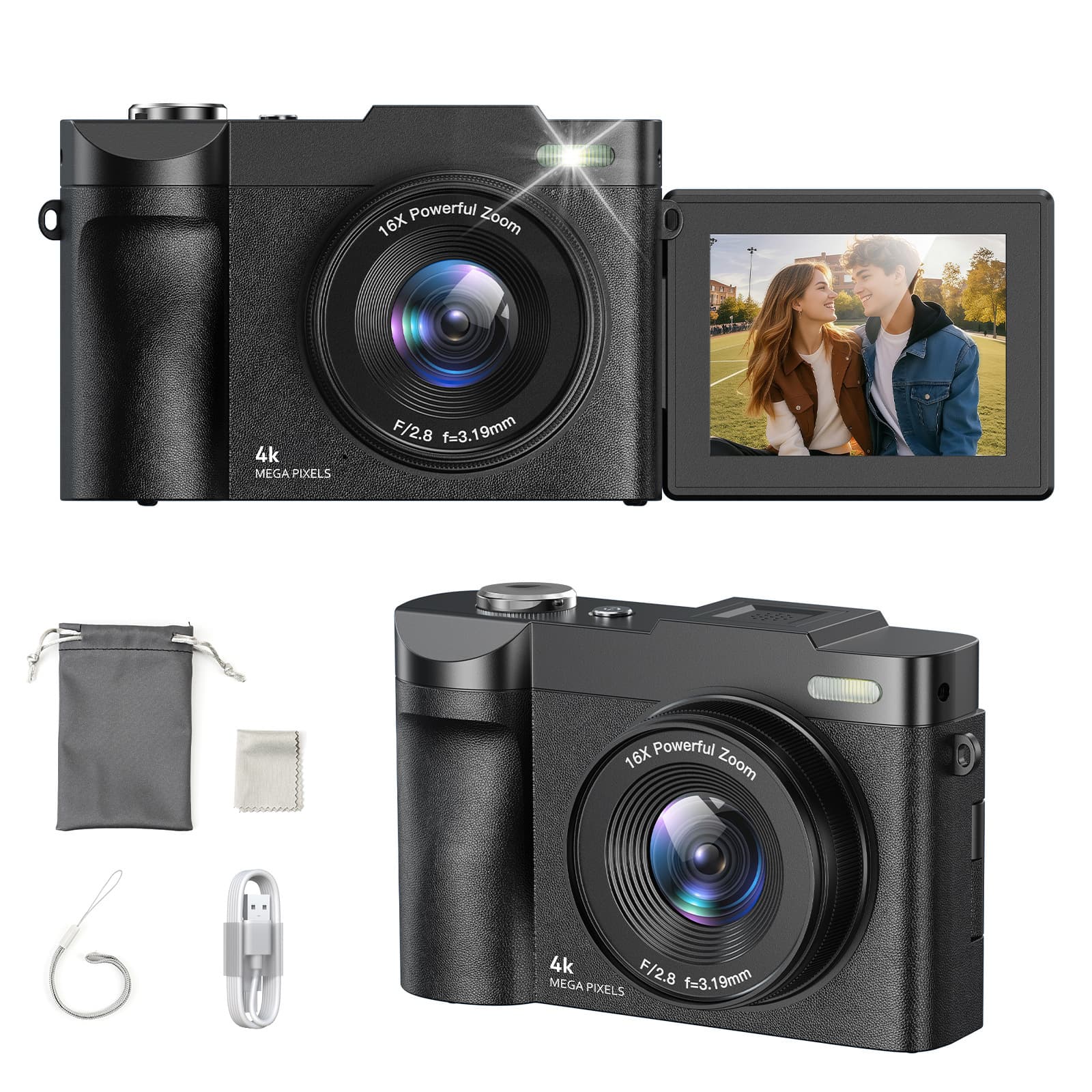 New 4K high-definition digital camera flip screen outdoor high-definition photo digital retro beauty student camera