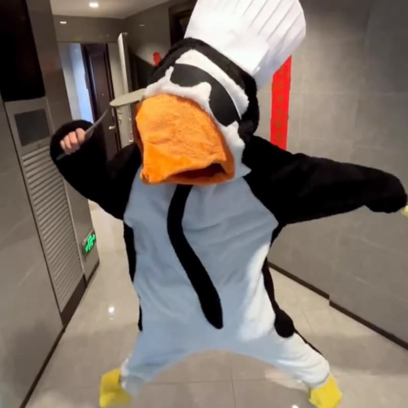 【Elegant Person】Vulgar Penguin Onesie Abstract Loungewear Student Dorm Warm Bathrobe Wearable Outside
