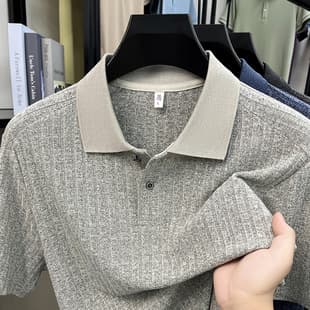 Men's Summer Casual Fashion Knitted Breathable Polo Shirt, Middle-Aged Turn-Down Collar Half Sleeve Top, Versatile Short Sleeve T