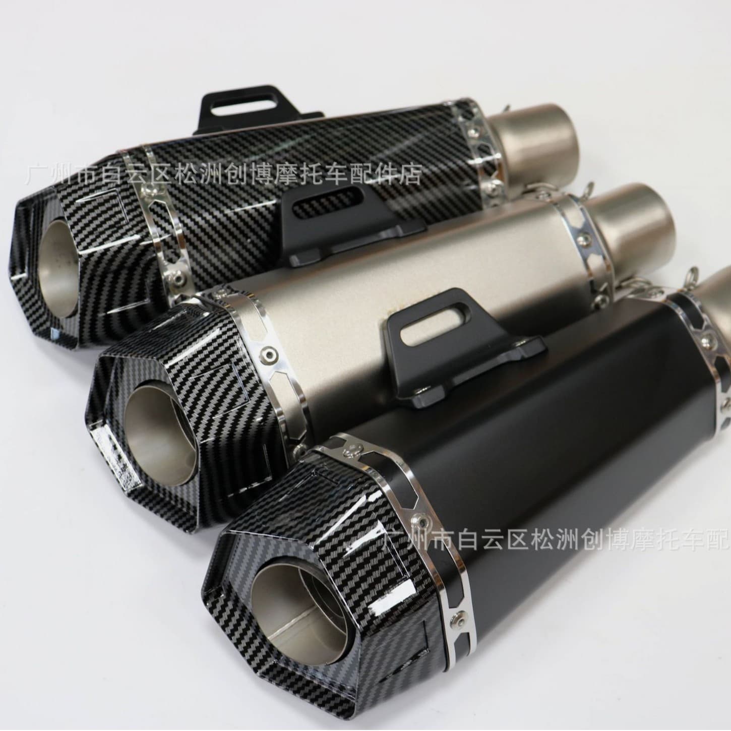 Universal 51mm Motorcycle Exhaust Pipe New Hexagonal Cone Wholesale Metal Exhaust Muffler Support Logo