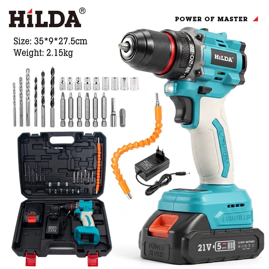 21V lithium battery brushless electric drill cross-border multi-functional handheld electric drill household industrial grade rechargeable drill set