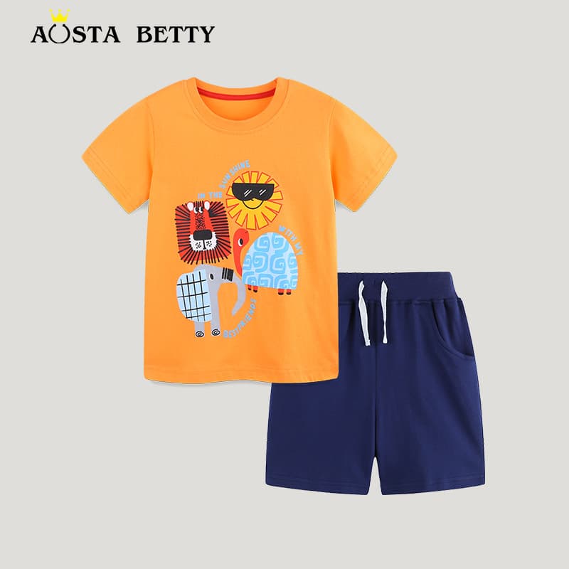 AostaBetty Kids Set Summer New Cartoon Print Boys Shorts Set European and American Style Children's Clothing Dropshipping