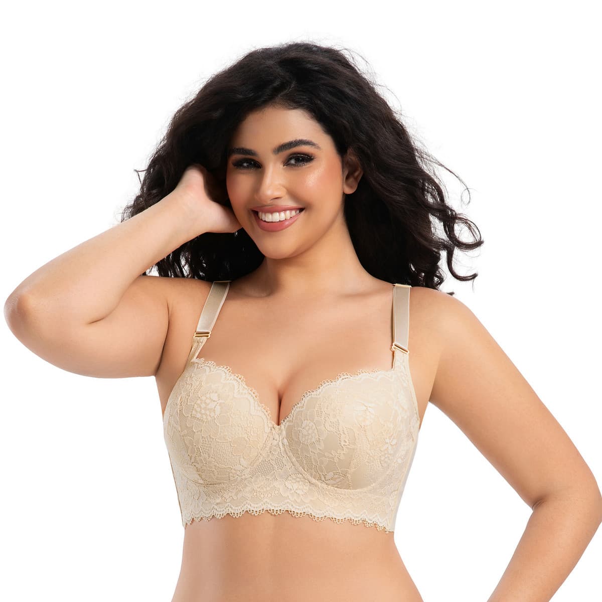 Cross-border plus size lace sexy lingerie thin memory wire push-up bra with side breast support and anti-sagging deep V bra