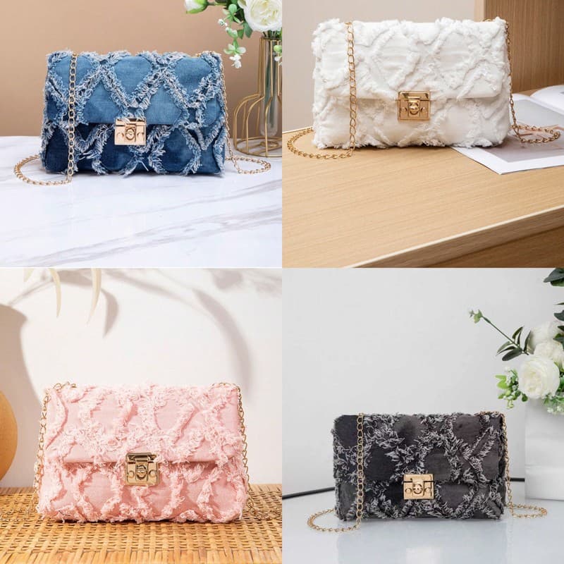 New Women's Single Shoulder Bag Denim Chain Flap Small Square Bag High Quality Quilted Versatile Fashion Crossbody Bag Quilted
