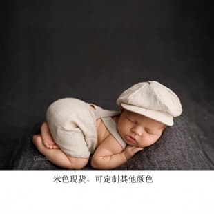 New Children's Photography Outfit for Newborn Photo Styling, Soft Baby Octagonal Suspenders with Hat