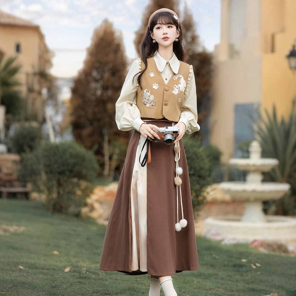 Yimengge Original Three-Flower Cat Hanfu Women's National Style Hanfu New Chinese Vest Top and Skirt Set 9708