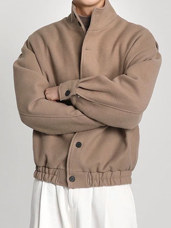 American workwear stand-up collar jacket woolen coat jacket men's autumn and winter new British style niche design high-end trend