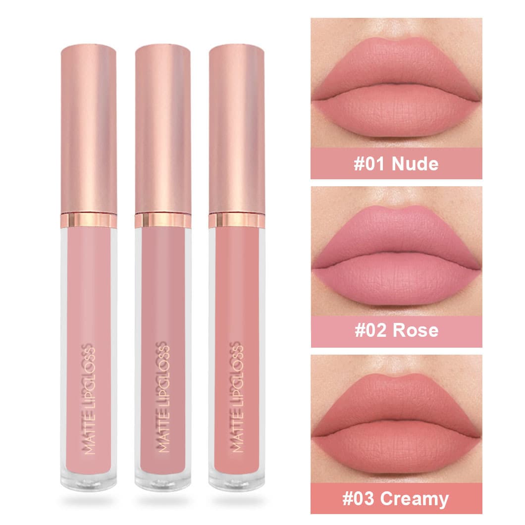 3 cross-border nude lipgloss lip glaze set non-stick cup non-fading lip gloss velvet matte lip glaze wholesale