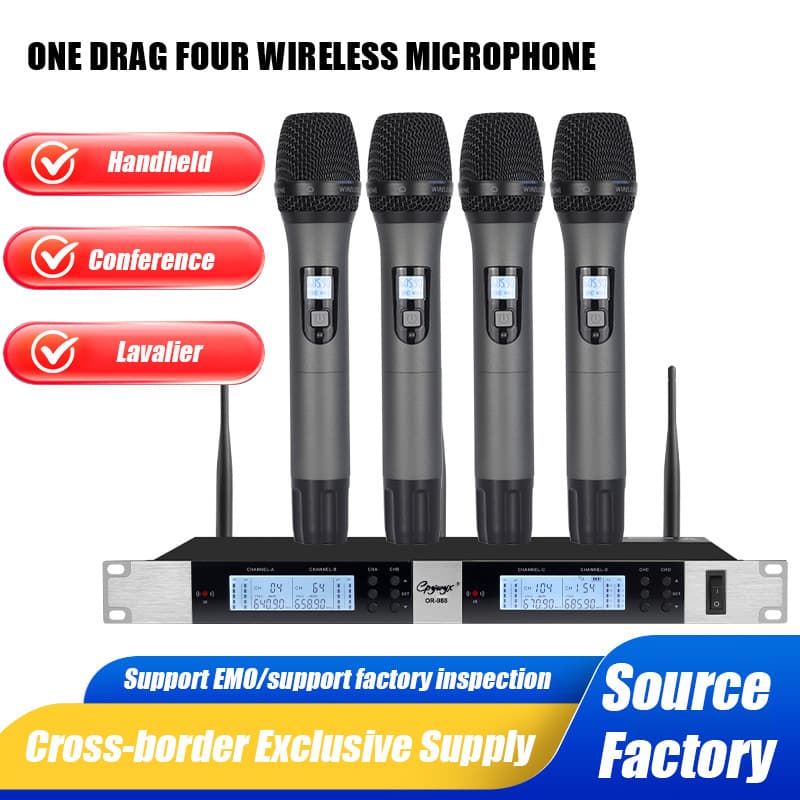 Professional wireless microphone one to four FM home singing KTV stage speech conference lavalier handheld microphone