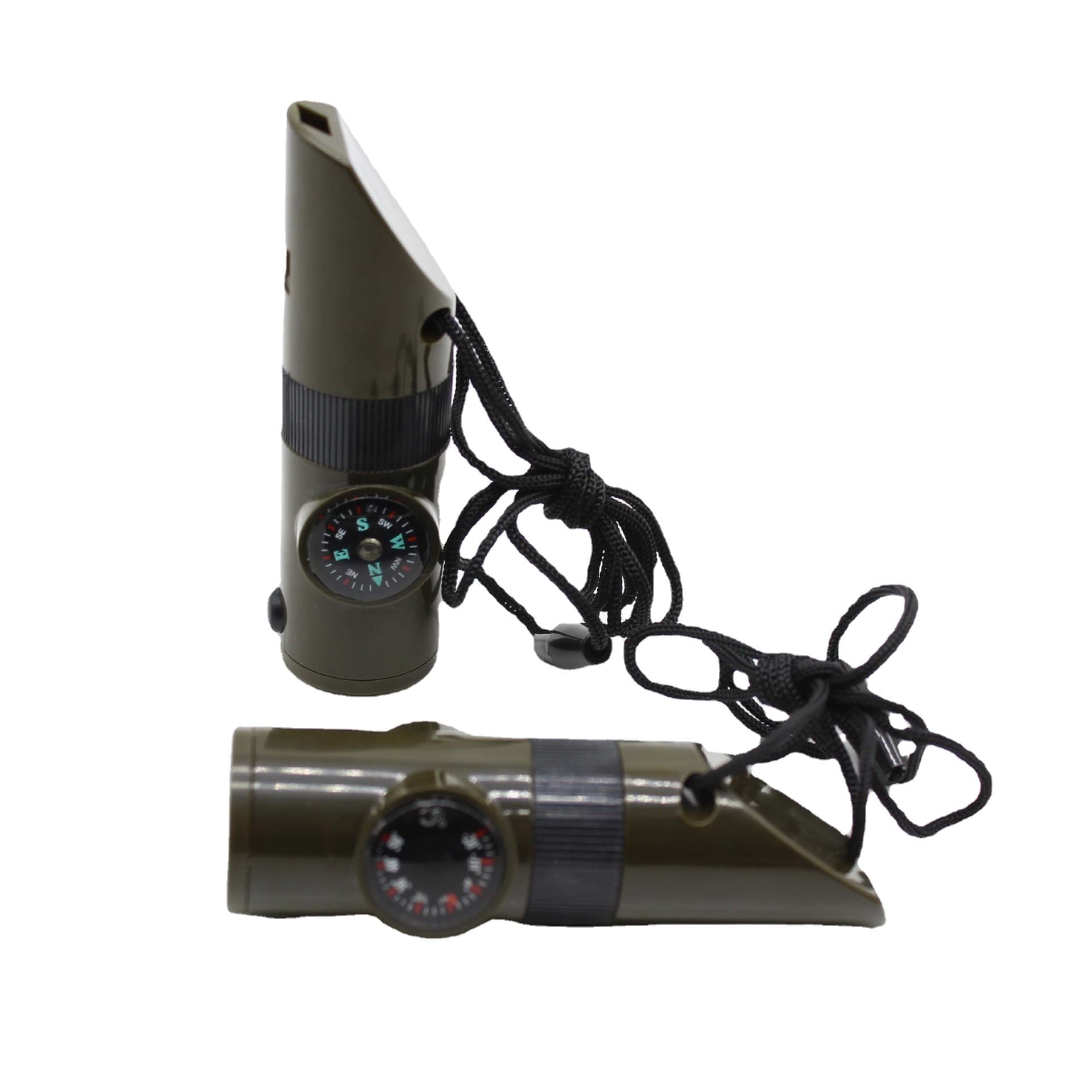 Outdoor 7-in-1 multifunctional whistle, survival whistle, life-saving whistle, thermometer and compass with LED light, 7-in-1