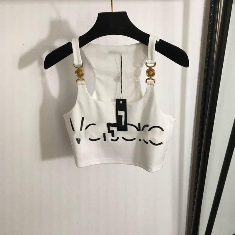 Versace Hot Girl Design Round Neck Camisole Top for Women, Built-in Pads, Anti-Exposure, Short Crop Top