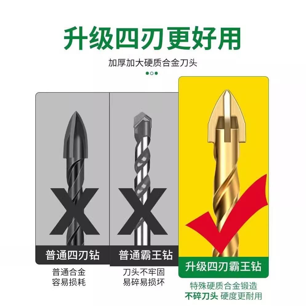 Premium Gold Tungsten Steel Drill Bit for Concrete, Brick Wall, Tile, High Hardness Alloy, Hand Drill Cross Bit