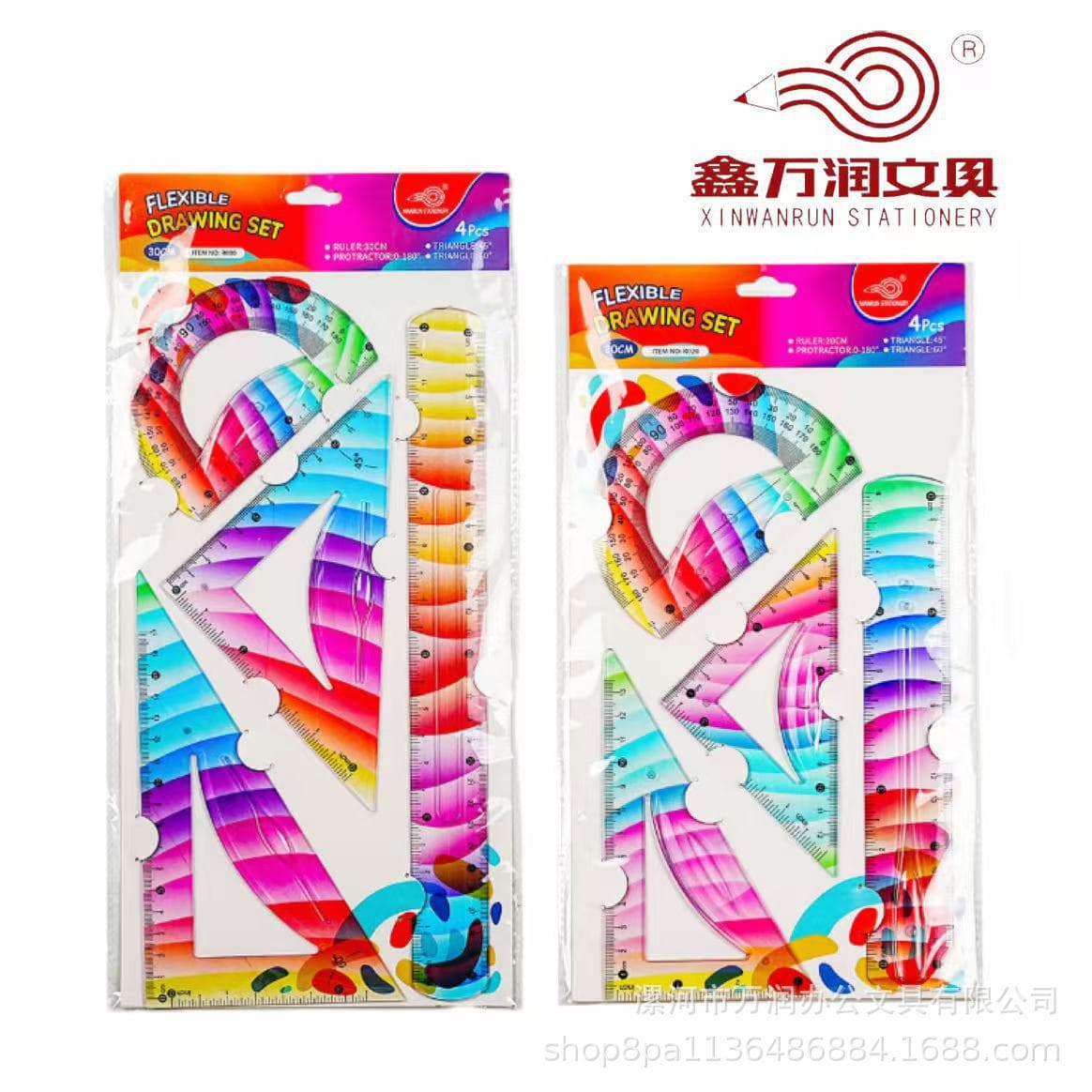 Cross-border foreign trade creative colorful ruler set student handwritten newspaper painting measuring ruler triangle plate protractor set ruler