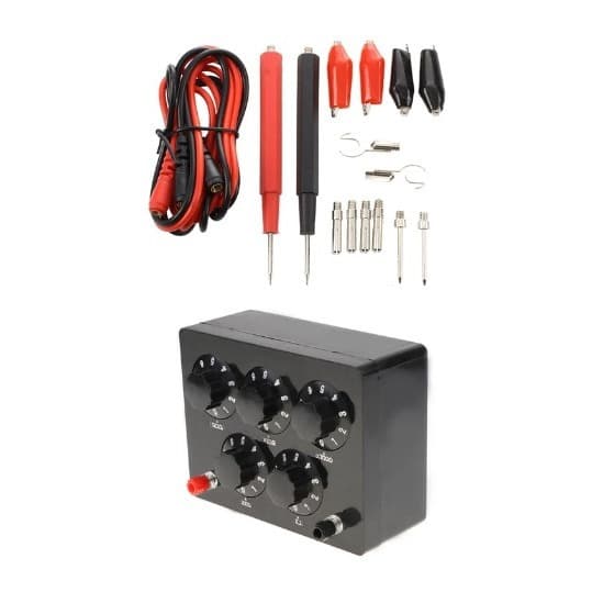 Black Resistor Box Iron Variable Decade Resistor 0-9999.9 Ohm with Test Lead Clip Set Accessories