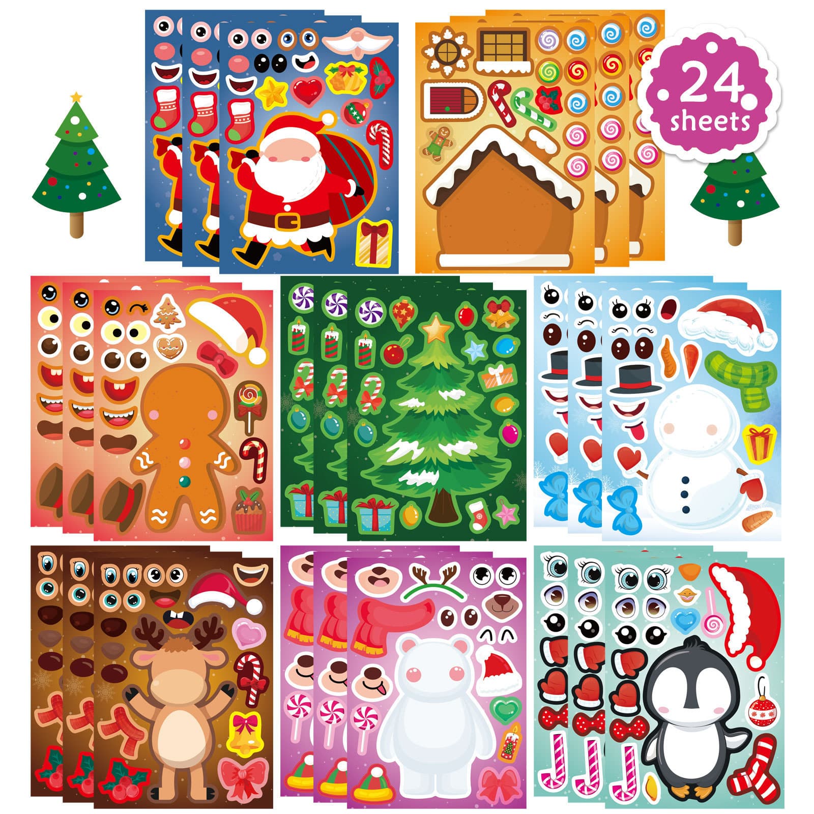Christmas Stickers, Kids' Holiday Elf DIY Craft Stickers, Christmas Party Gift Game Stickers