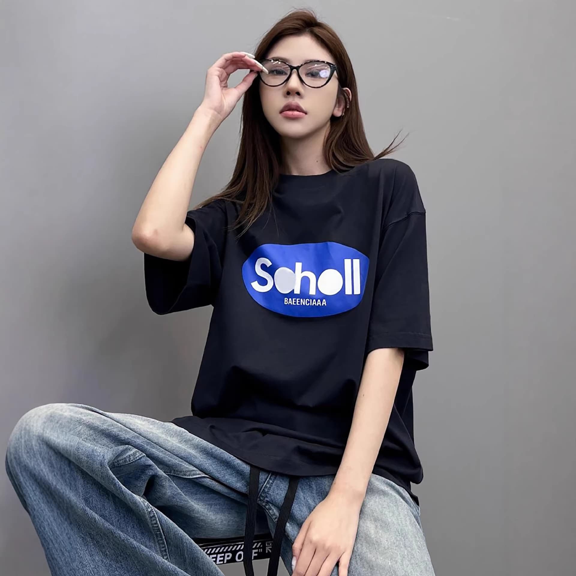 B family t-shirts for men and women, Paris high version bottoming shirt, scholl joint print loose short-sleeved large size t-shirt for women