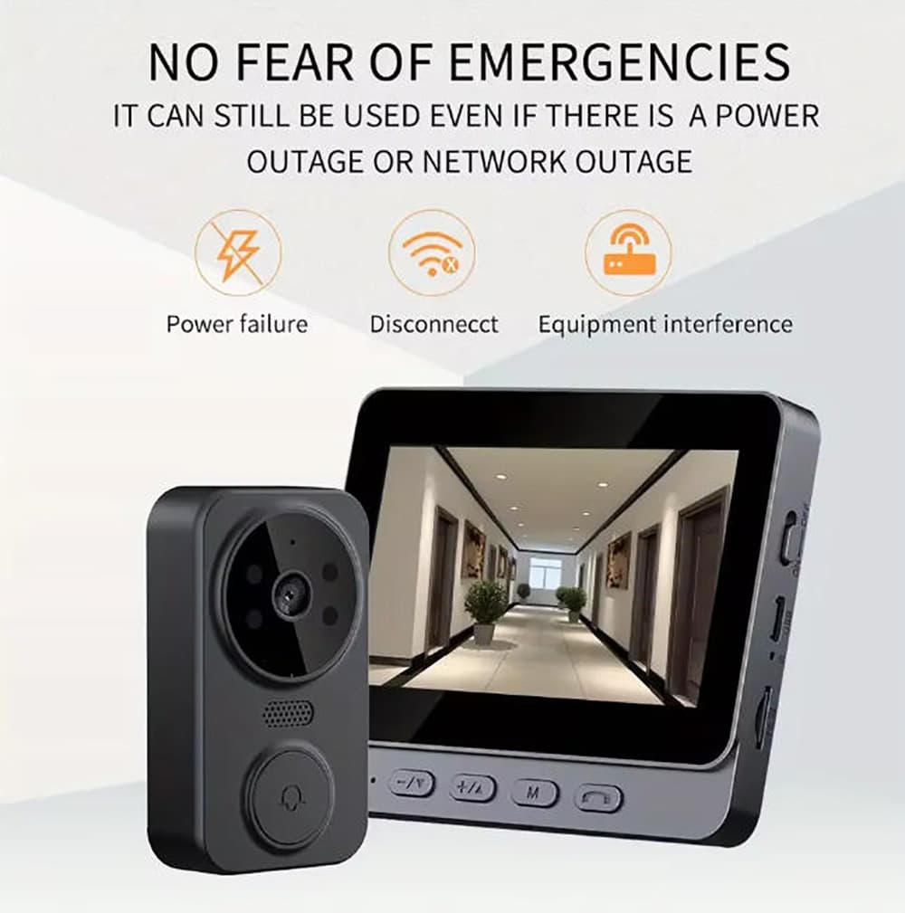 Wireless Video Smart Doorbell with Display, Home Video Intercom Alarm, HD Wide-Angle Active Viewing