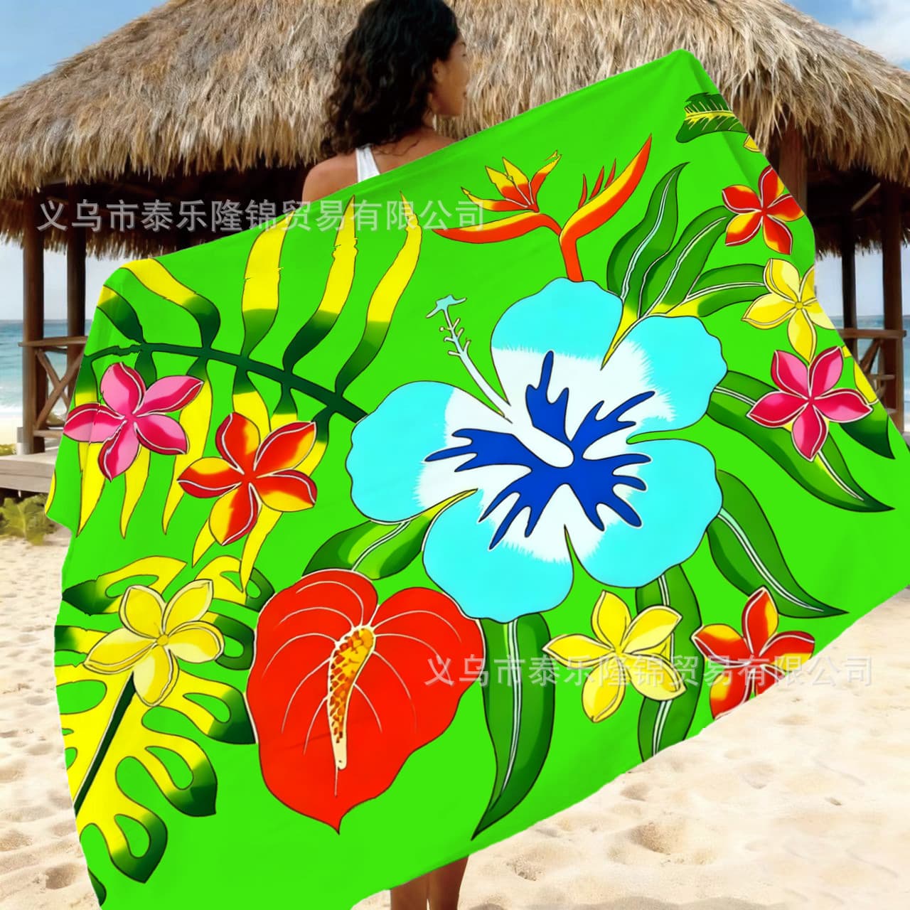 Hawaiian Islands Bolivian Style Hand-painted Floral Pattern Rayon Beach Wrap Skirt