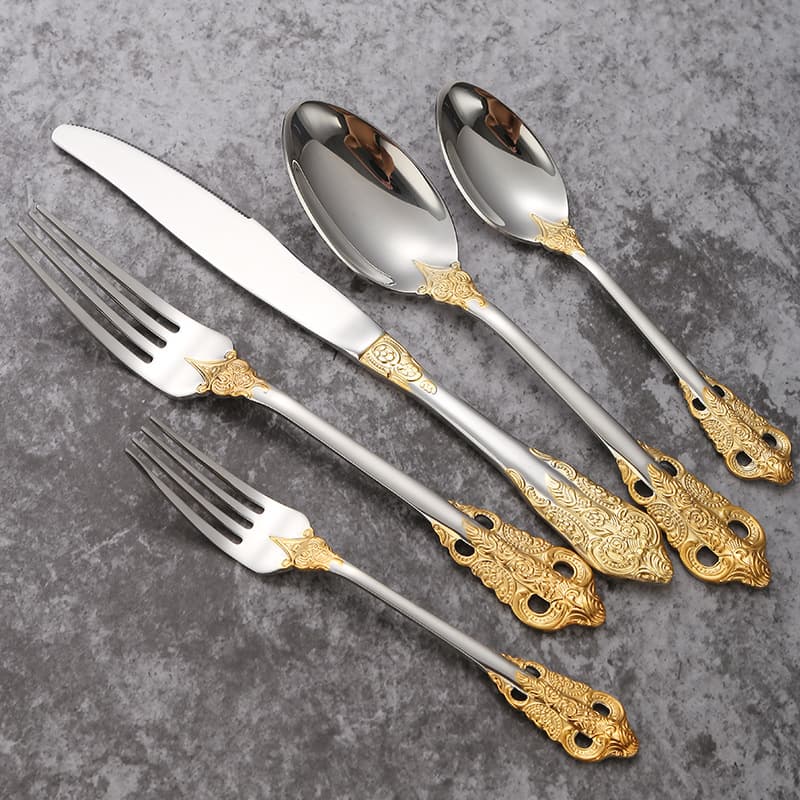 Amazon Palace European Style 304 Stainless Steel Cutlery Set Knife Fork Dessert Spoon Hotel Western Steak Knife and Fork