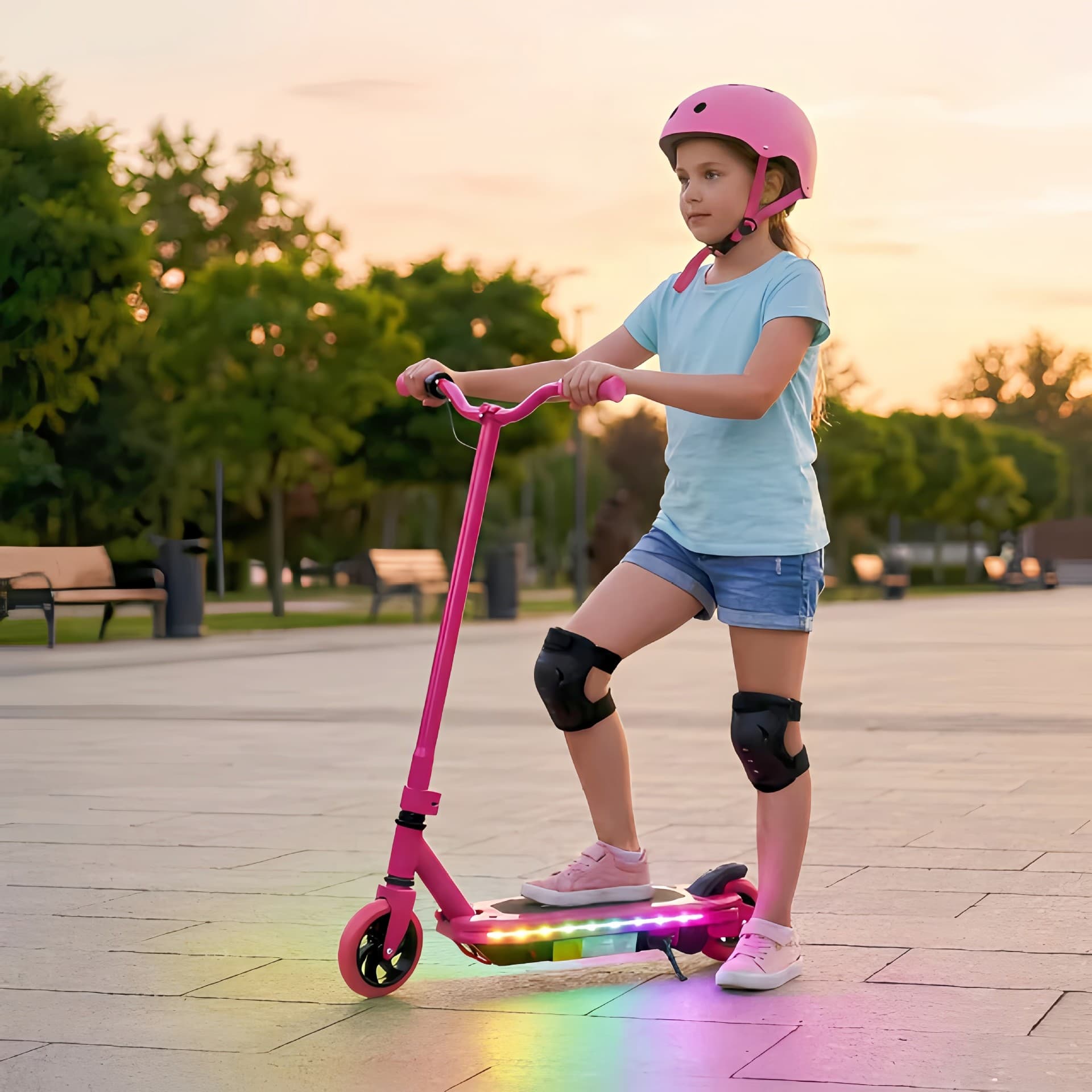 Cross-border Children's Electric Scooter 24V 4.5AH Foldable Colorful LED Lights Portable Electric Toy Scooter