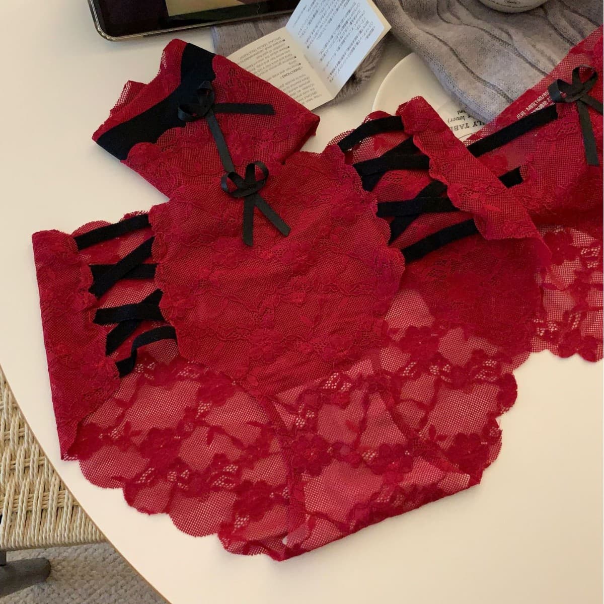 Hollow French Lace Red Underwear for Zodiac Year, Sexy and Alluring Women's 2025 New Style Pure Desire Mesh Triangle Panties
