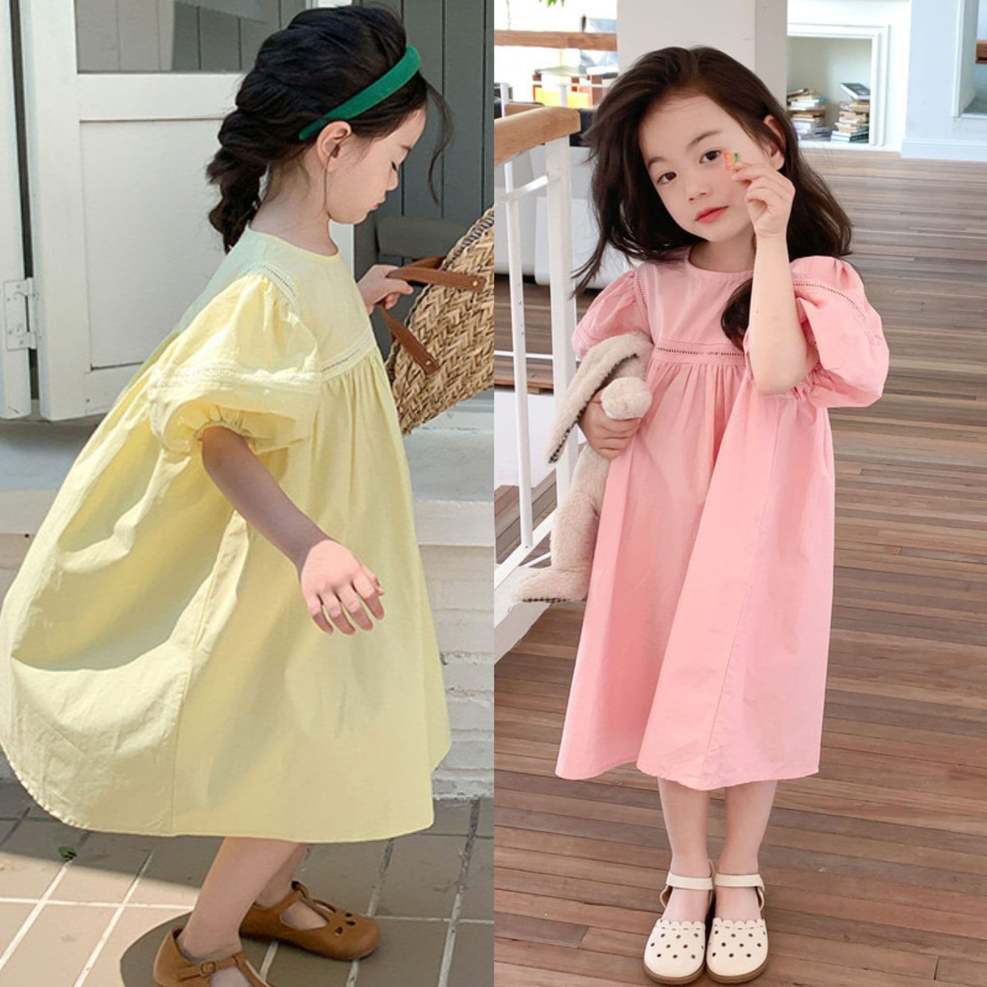 Girls Summer Dress New Vacation Style Bubble Sleeve Princess Dress Long Dress for Toddlers and Kids Drop Shipping