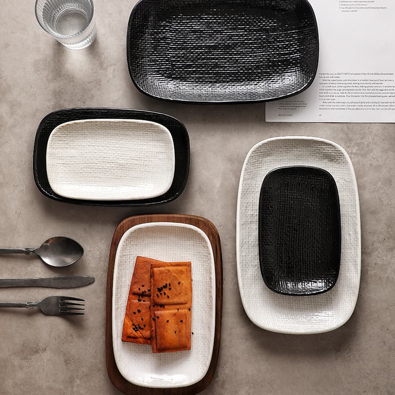 Creative Long Rectangle Plate Textured Steamed Fish Dumpling Sushi Fish Dessert Modern Simplicity Microwave Safe Dishware