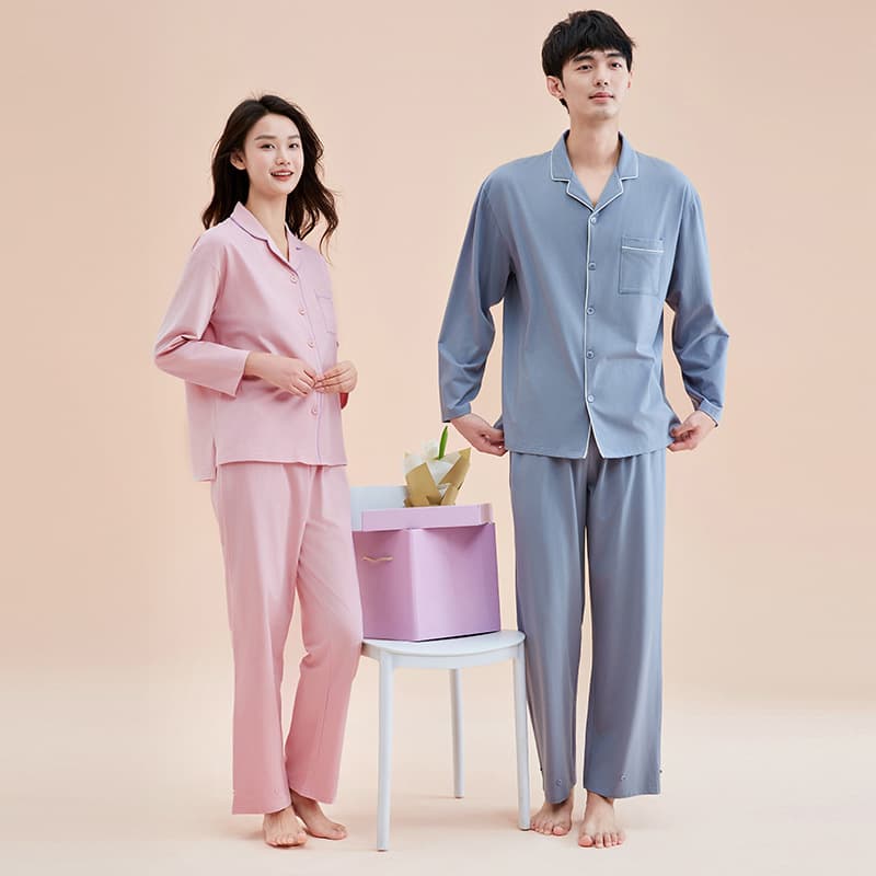 [Multiple Styles 95% Combed Cotton] Couples Loose Pajamas Spring Autumn Long Sleeve Cardigan Fashion Simple Homewear for Men and Women