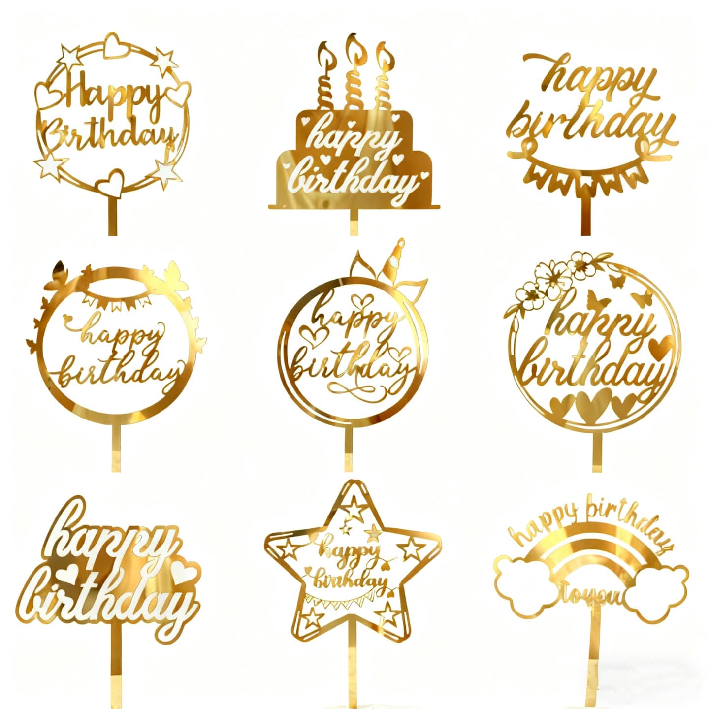 Cross-border INS Style Happy Birthday Cake Decoration Insert Birthday Cake Topper Party Supplies Cake Insert Sign