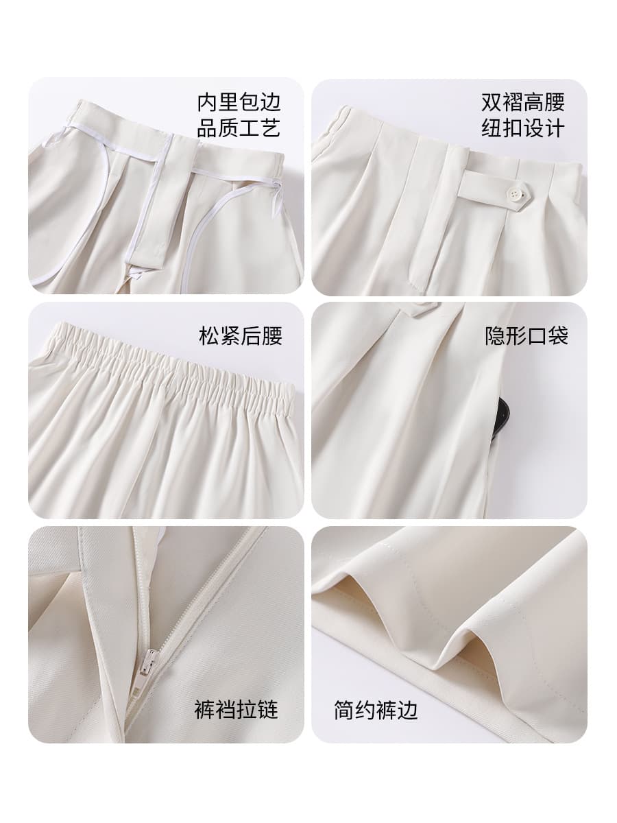 Summer High-Waist Suit Shorts for Women, A-Line Slimming Mid-Length Black Casual Thin Ice Silk Flowing Wide-Leg Five-Point Shorts