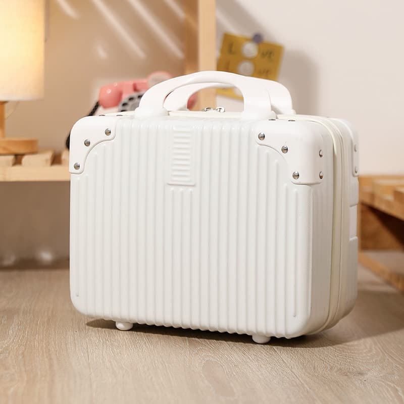 Mini Lightweight Travel Cosmetic Bag Portable Handheld Suitcase for Women Zipper Closure Storage Box Pure Color Design
