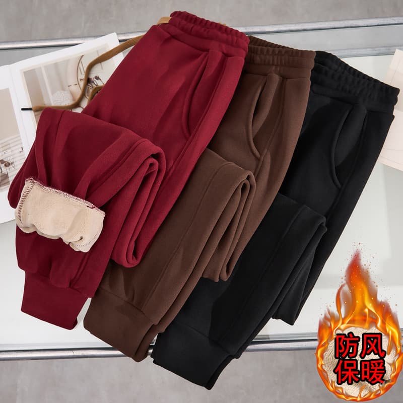 Plus Size Women's Winter New Windproof Pants, Extra Large, Fleece-Lined, Warm, Korean Style Casual Long Pants, 300 lbs, K6232