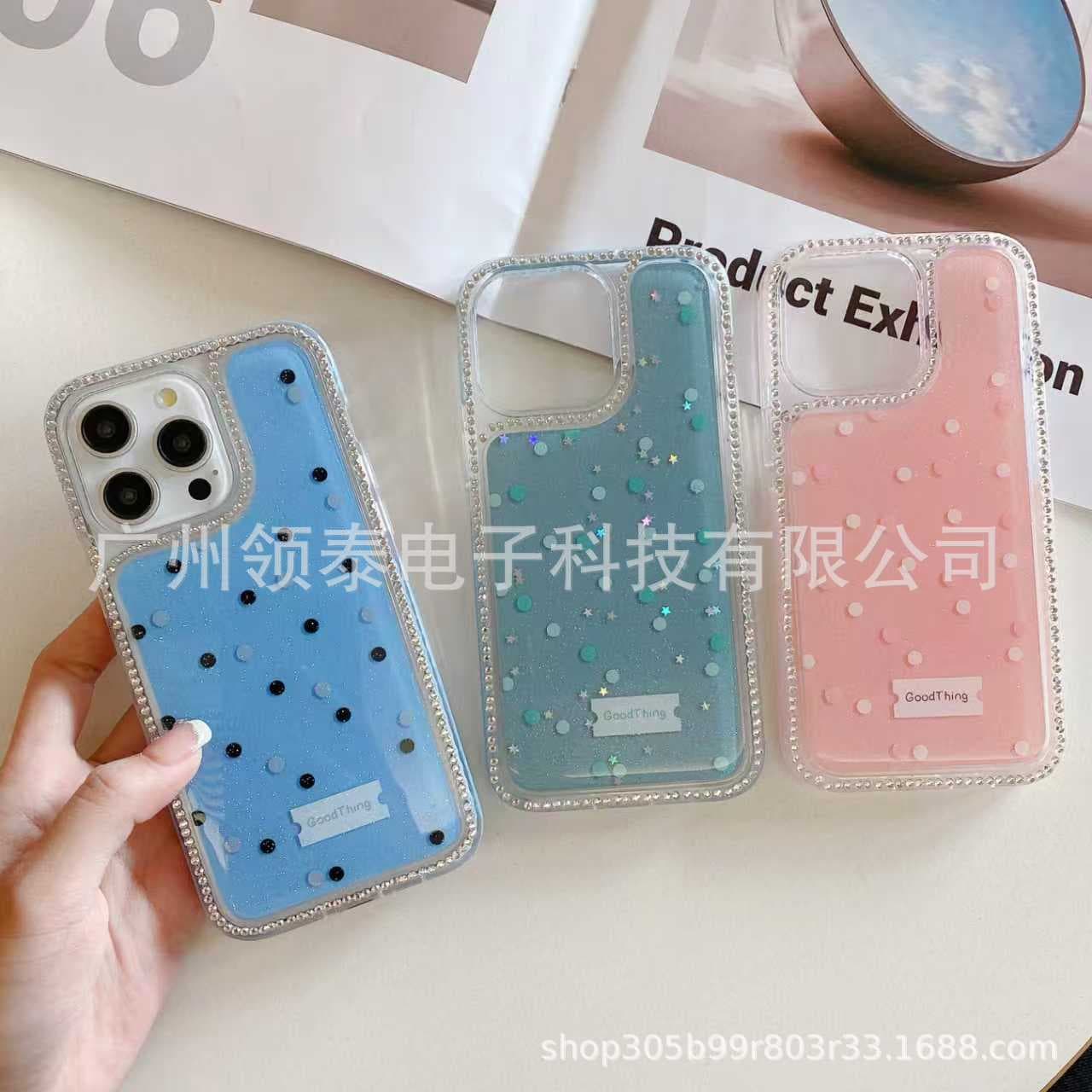 Compatible with iPhone 16 Pro Max Case Rhinestone Polka Dot Sparkle Apple 14 Shockproof Anti-Fingerprint Anti-Vibration Crystal