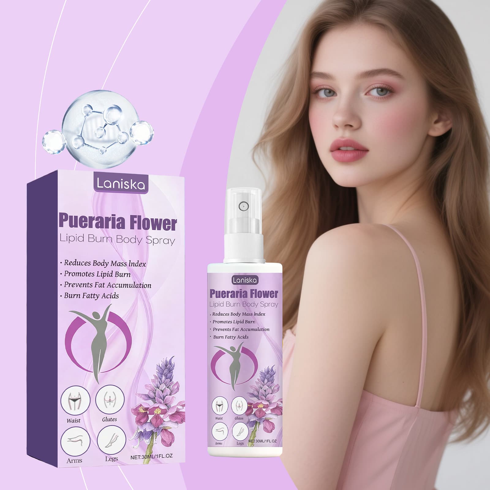 Laniska Pueraria Lobata Body Care Spray Is Light and Easy to Absorb, Non-Sticky and Suitable for Daily Use