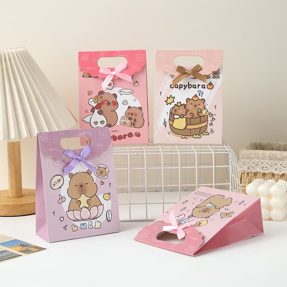 Children's Day Flip-Top White Cardboard Bag, Capybara Snack Bag, Candy Bag, Birthday Gift Bag, Gift Packaging Bag
