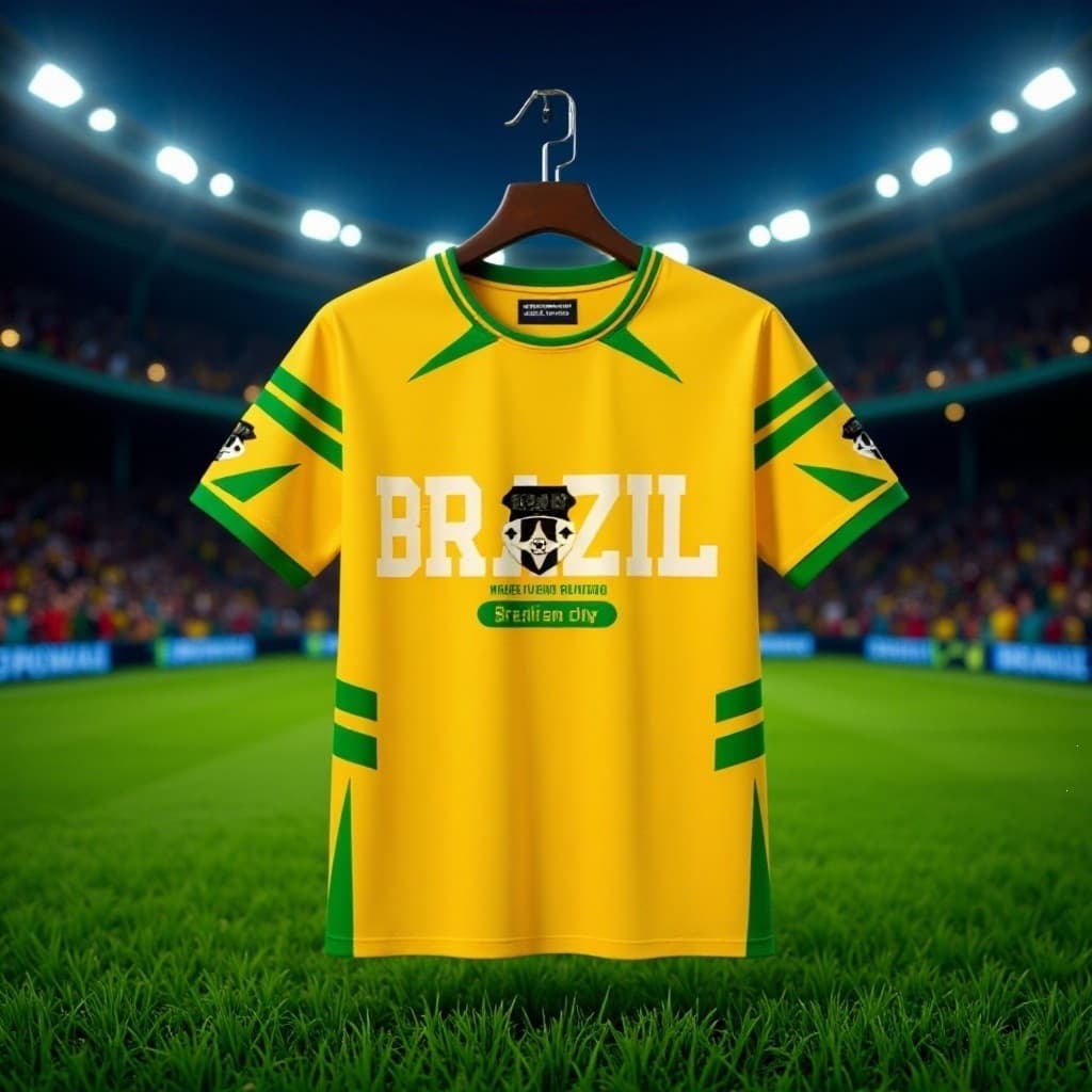 2026 World Cup Brazil Football T-Shirt 3D Digital Printing Short-Sleeved Cross-Border Men's Sports Jersey Trendy Brand