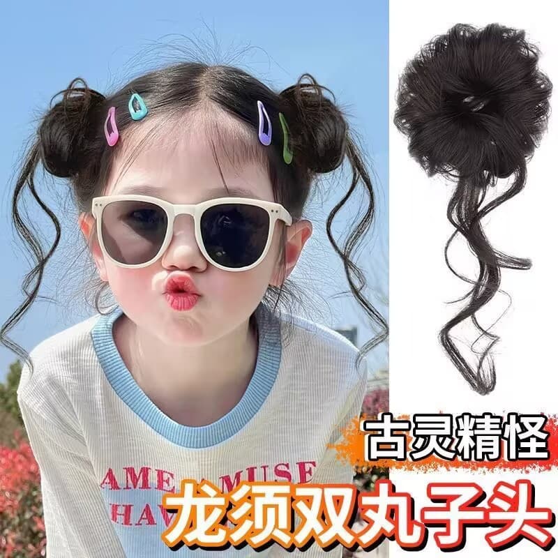 Bun Hairpiece for Kids, Girls' Top Knot Hair Donut, Hair Bun Maker, Whimsical Long Strand Bun Hairpiece