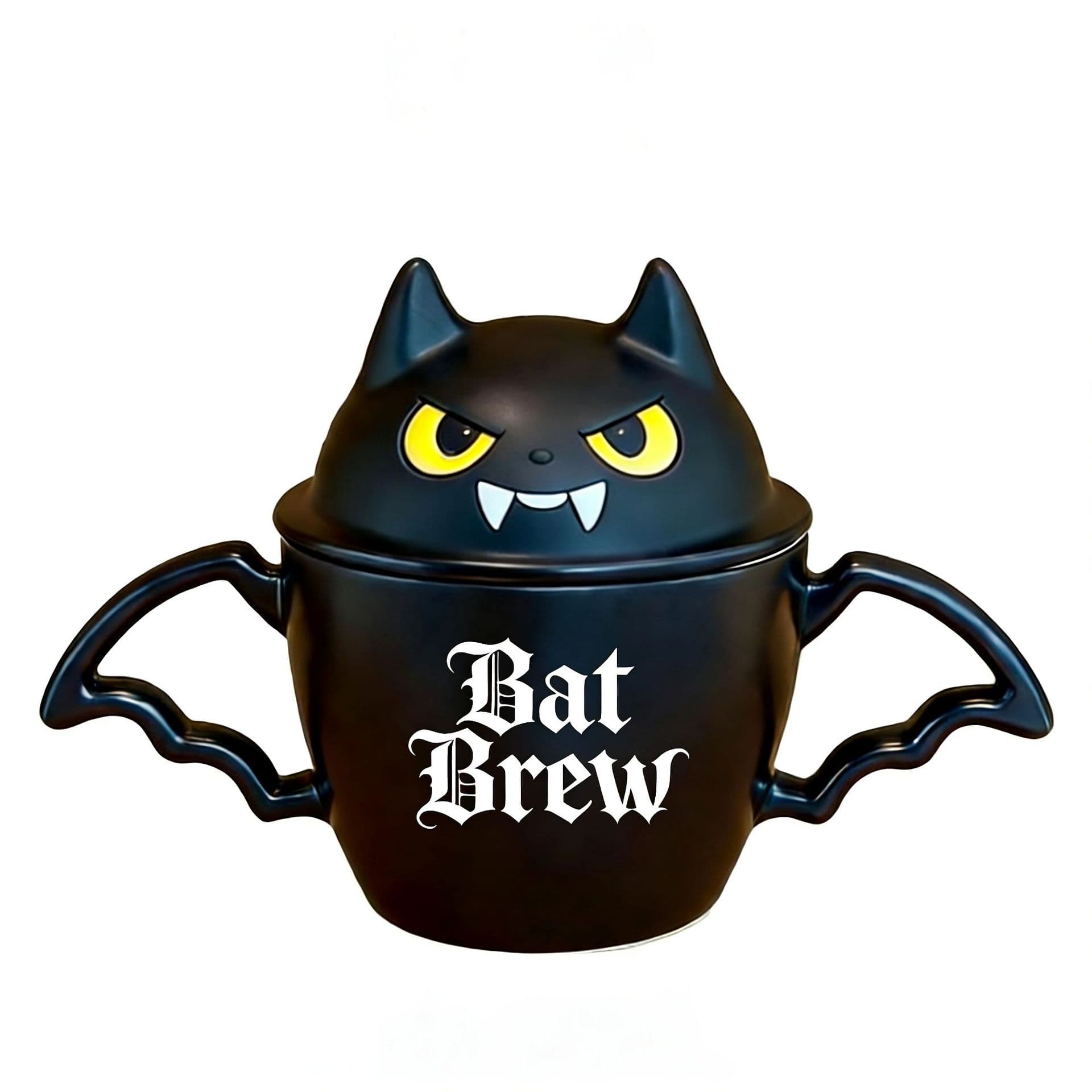 Cross-border Exclusive Halloween Bat Black Cat Mug with Lid Double Handle Dark Style Ceramic Cup Creative Gift Cup