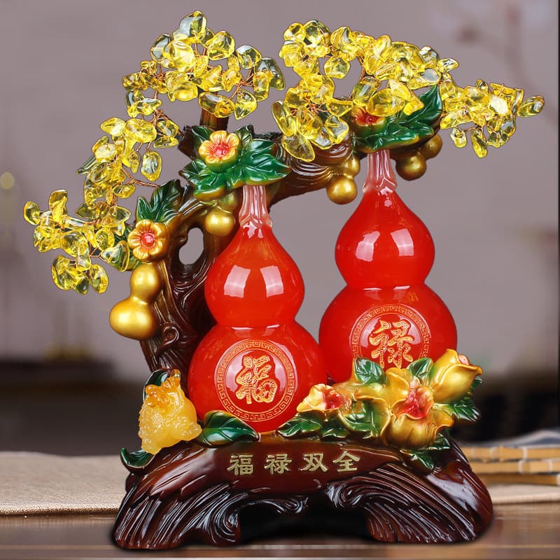 Factory Direct Crystal Money Tree with Double Gourd Feng Shui Ornament, Entryway Tabletop Decorative Gift, Drop Shipping Available