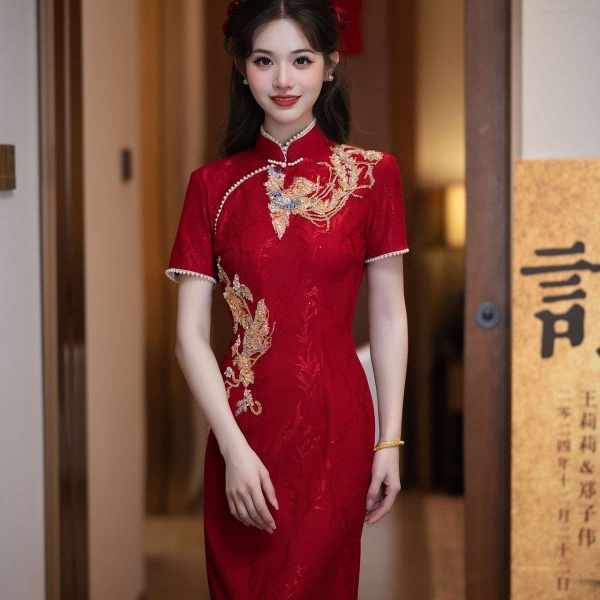 Bride's Premium Dark Red Wedding Dress, Modified Cheongsam Engagement Gown, New Chinese Style 2025 New Model