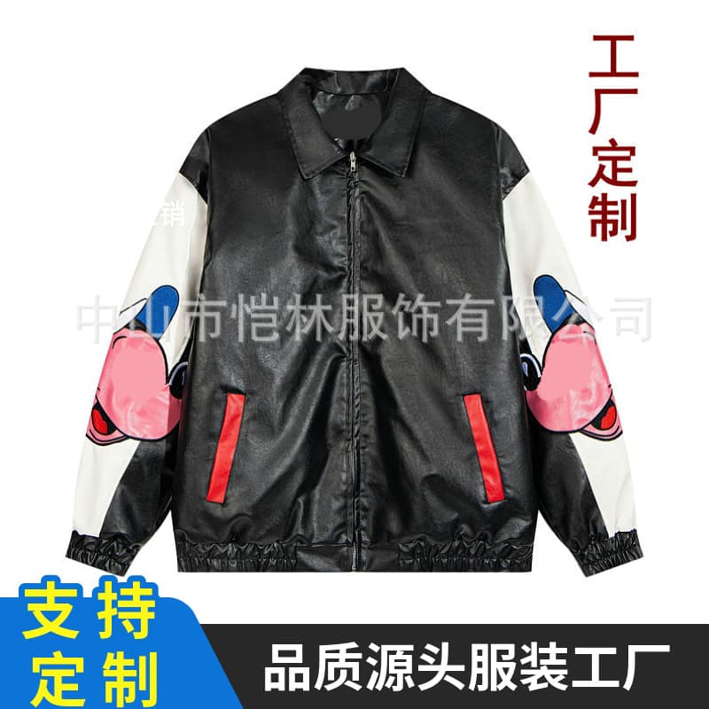 Custom Winter Quilted PU Leather Lapel Jacket, American Mickey Mouse Loose Cotton Coat Couple Versatile Baseball Jacket