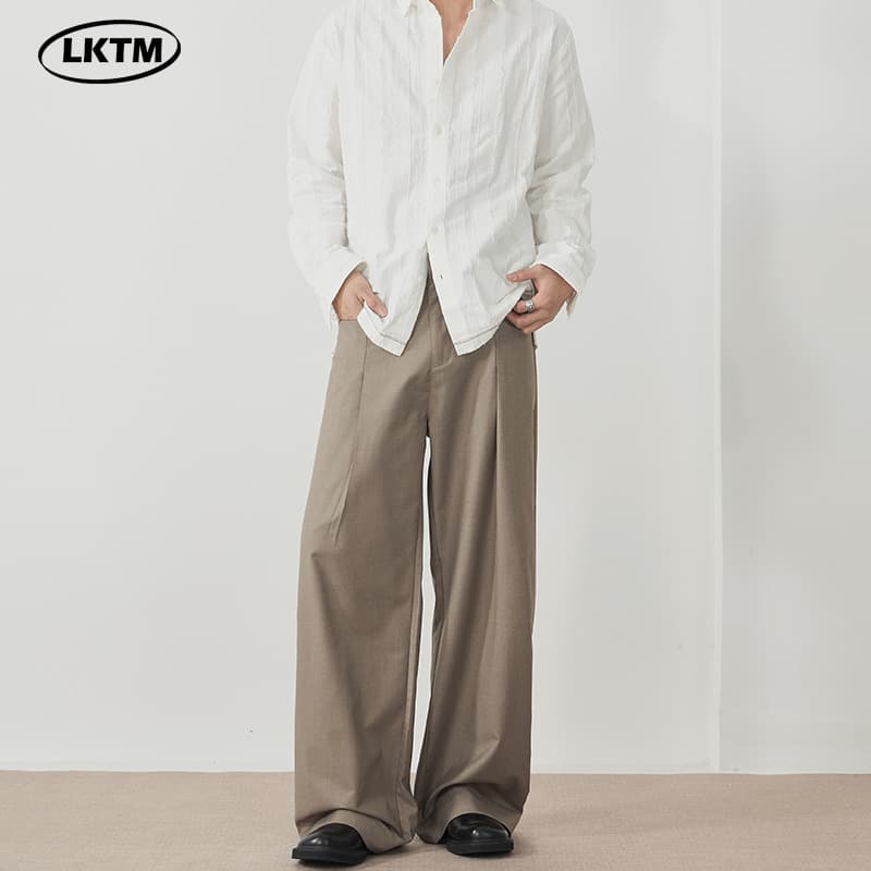 Vintage Men's Casual Pants LKTM Loose Fit Drapey Trousers with Pleats Business Commute Style Polyester Fiber Long Trousers