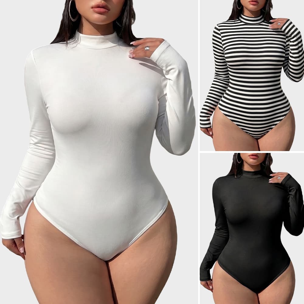 Women's European and American style high-neck long-sleeved jumpsuit, high-end spring and summer slimming base layer, cross-border Amazon bestseller