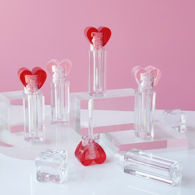 Translucent Heart Pink Lip Gloss Tube Lip Oil Moisturizing Empty Tube Bunny Ear Lip Gloss Tube Transparent Tube Cosmetic Packaging Material Lip Gloss Tube