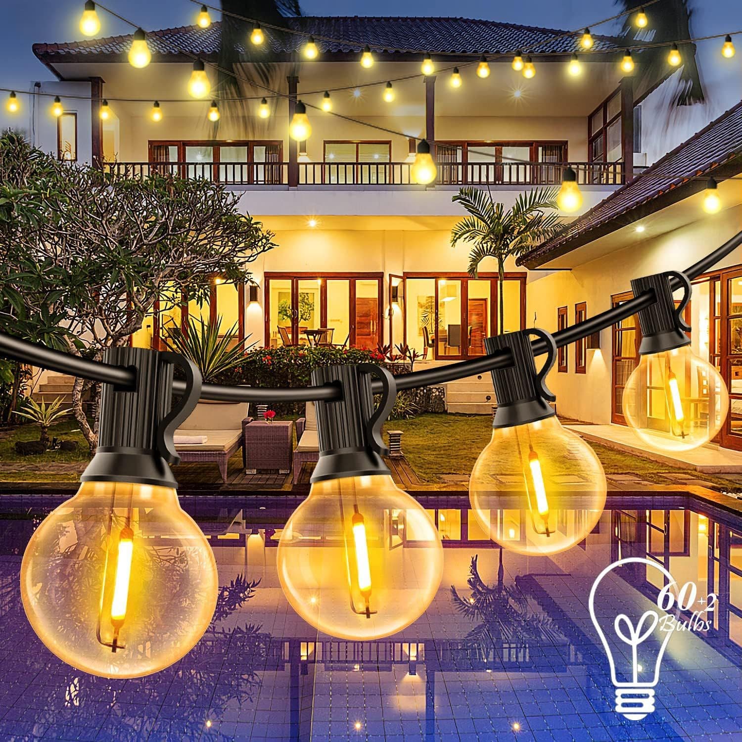 Cross-border hot selling outdoor solar light string glass plastic G40 LED Christmas decoration light g40 light string