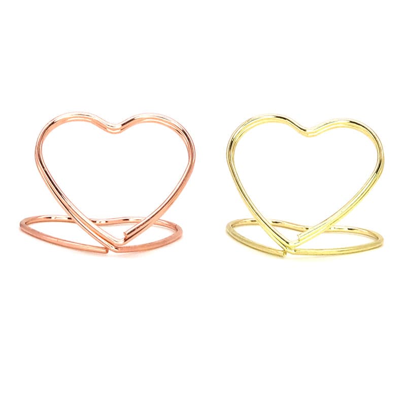 Gold Double-layer Heart-shaped Business Card Clip for Restaurant Wedding Table Number Stand, Metal Memo and Photo Holder