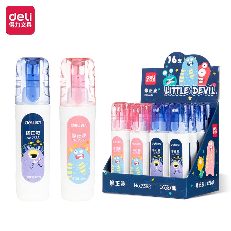 Deli Youku 7382 Correction Fluid 12ml, for students, to correct typos, office supplies, and wholesale.